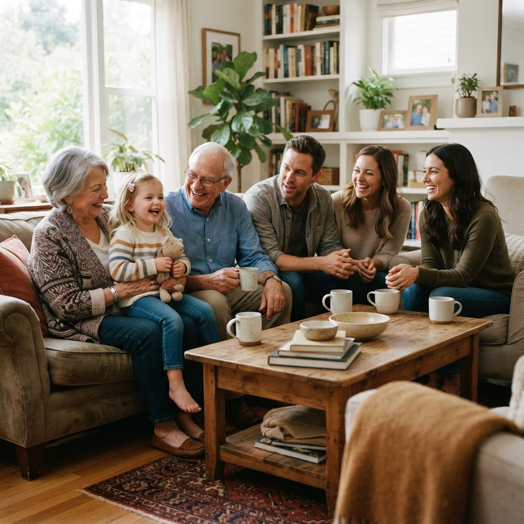 A multigenerational family together at home