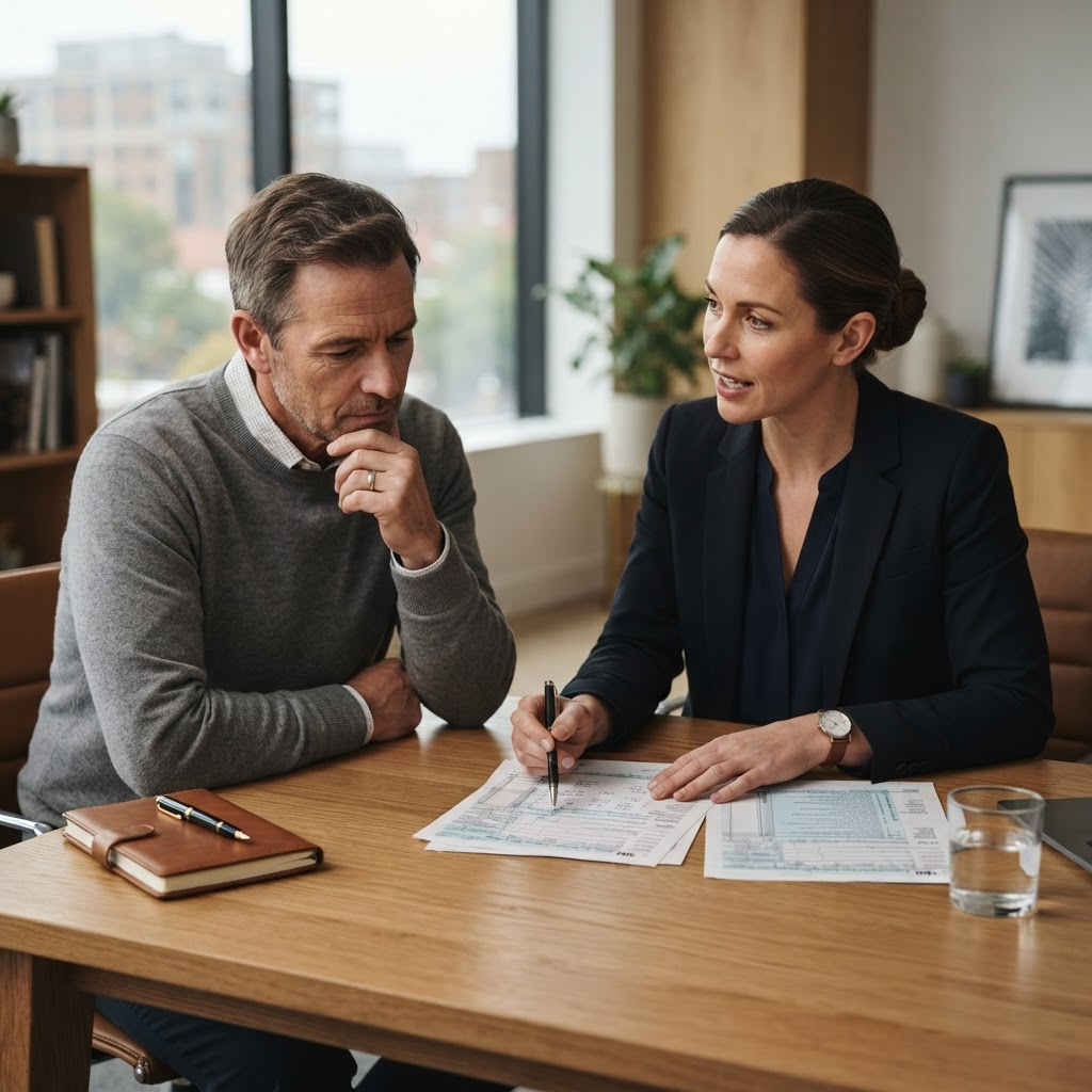 A Tax Artists adviser explaining the numbers to a client
